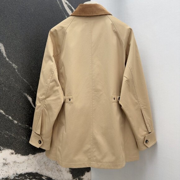 Ralph Lauren Corduroy Collar Trim Tan Trench Coat - Picture 8 of 9